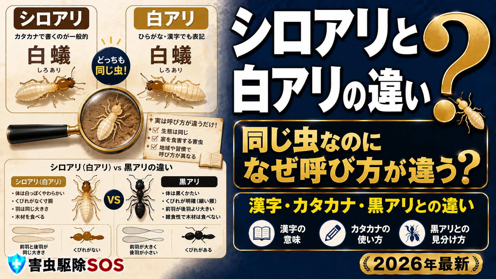 🐜 シロアリと白アリの違い【2026年最新】実は同じ?ゴキブリの仲間?驚きの真実を解説