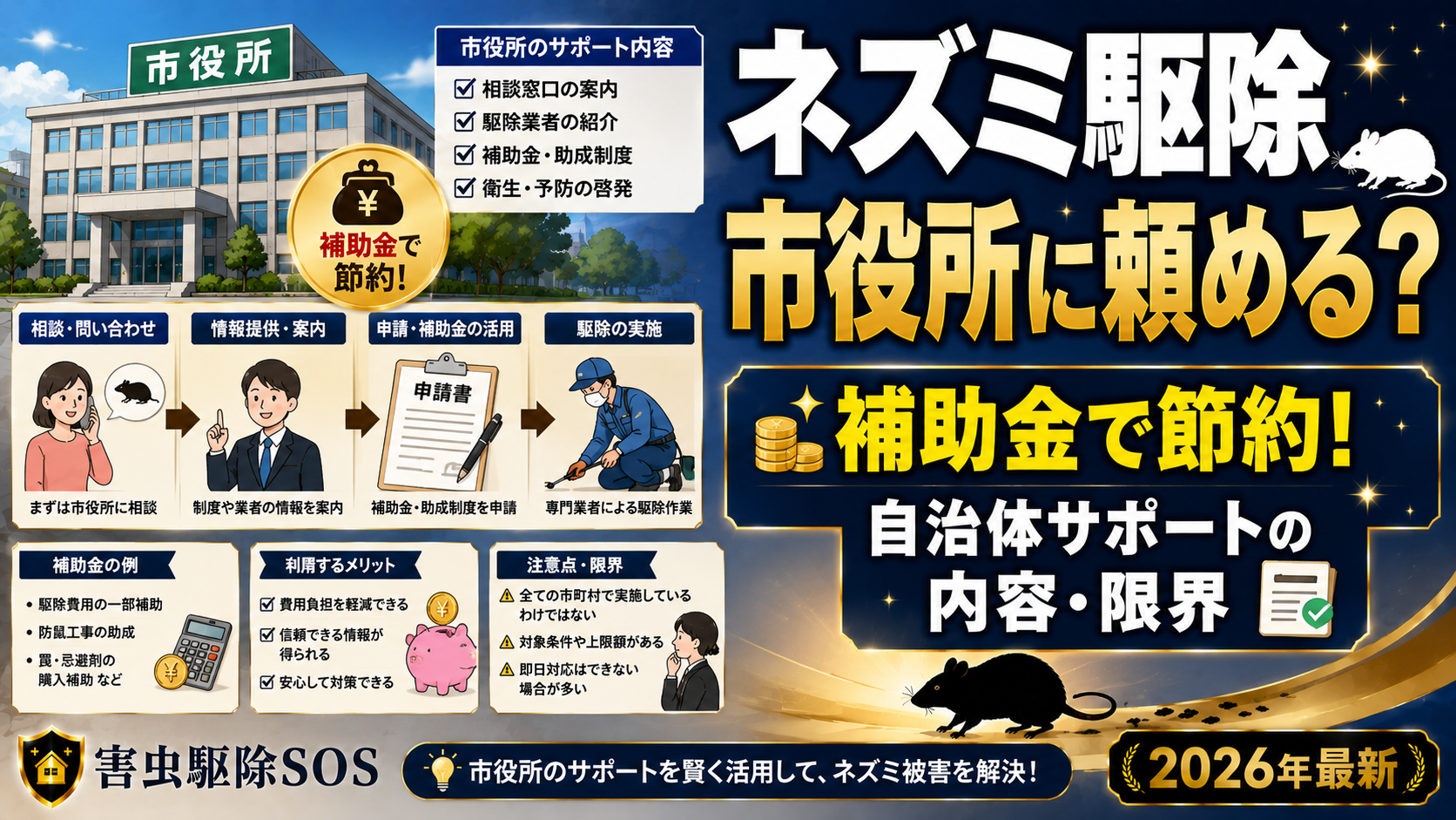 ネズミ駆除を市役所に頼める?【2026年最新】自治体対応の3パターン・道具貸出・業者依頼との使い分けで最大10万円節約する方法